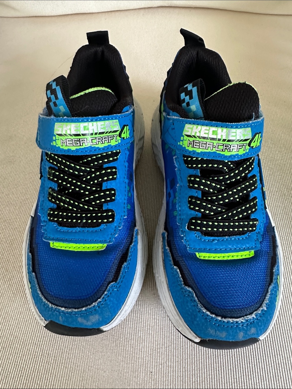 Skechers Mega Craft 4K Kids Blue and Neon Green Sneakers size 12 toddler